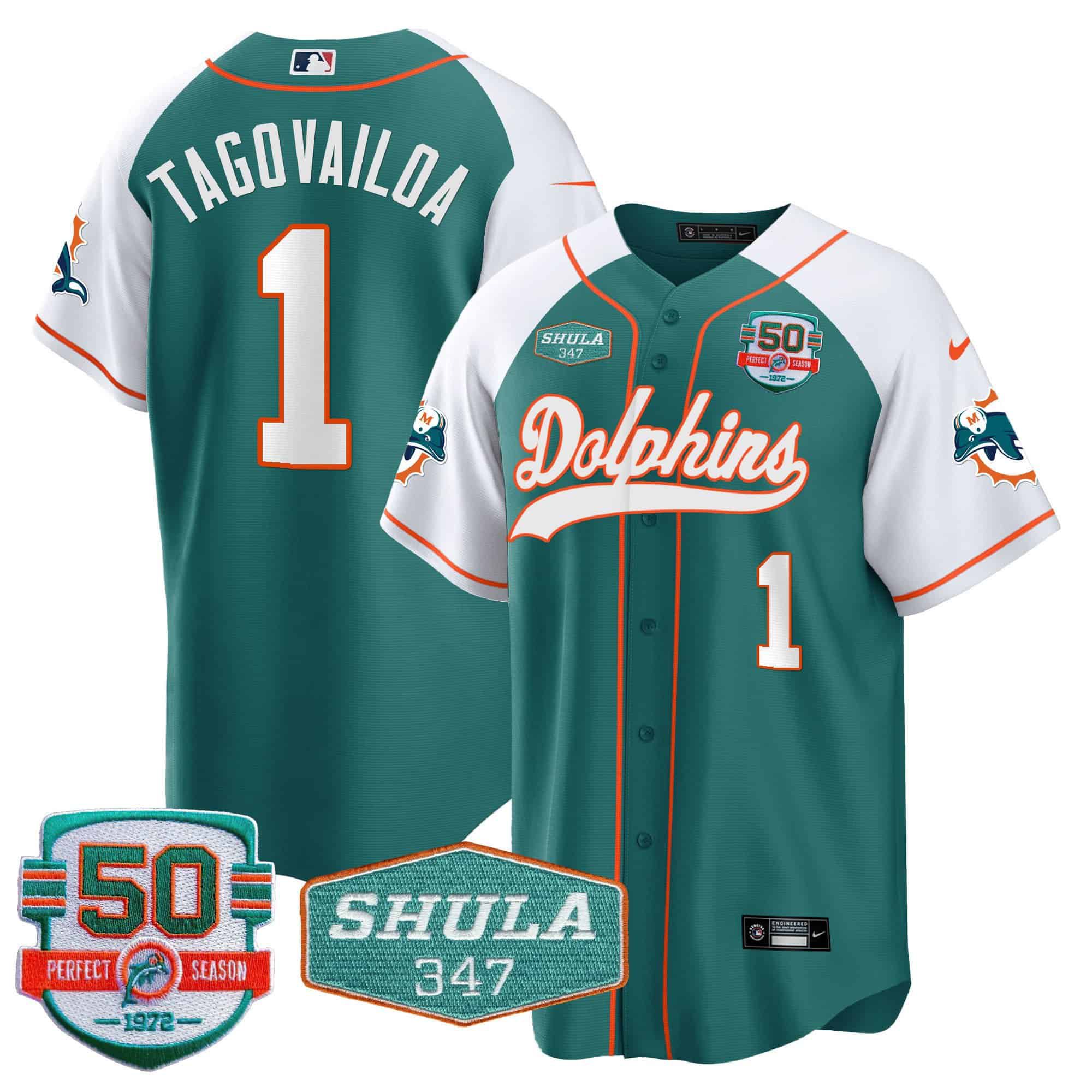 Men Miami Dolphins #1 Tagovailoa Green 2024 Nike 50th Don Shula Memorial Patch Baseball NFL Jersey